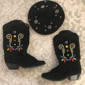 Vintage leather cowboy boots with matching hat